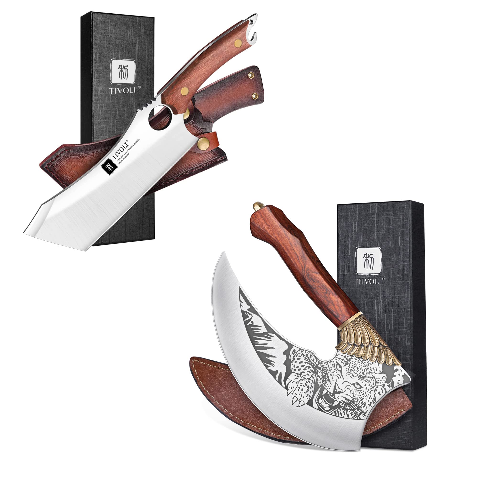 Amazon.com: TIVOLI Meat Cleaver, Pizza Cutter Axe Ulu Knife Set
